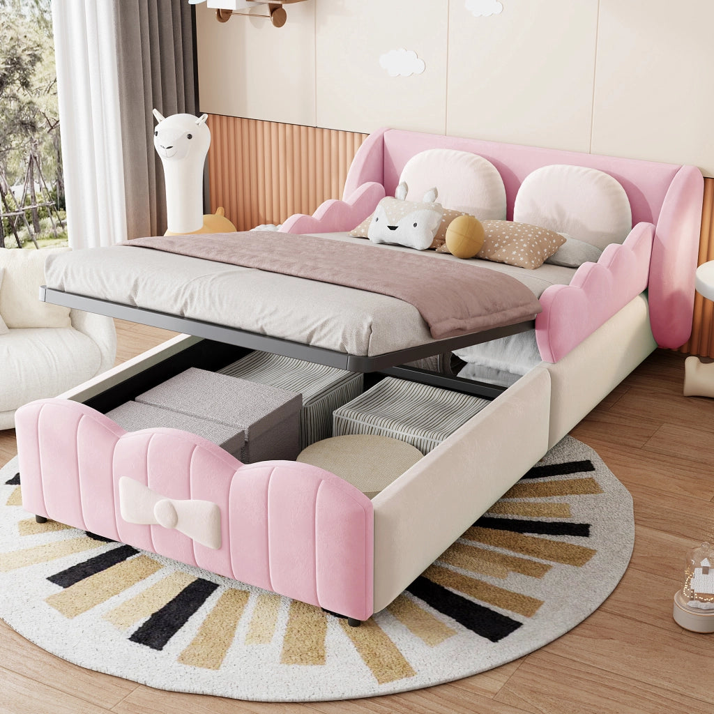 letto per bambini velluto rosa 90 x 200 cm