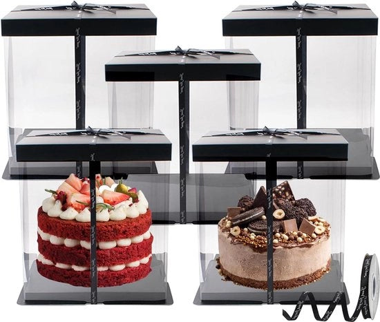 Imposte per torta trasparenti con cinturino - 5 pezzi - 15 cm - contenitore per torta con coperchio - plastica - dessert per compleanno - 22 x 22 x 24 cm