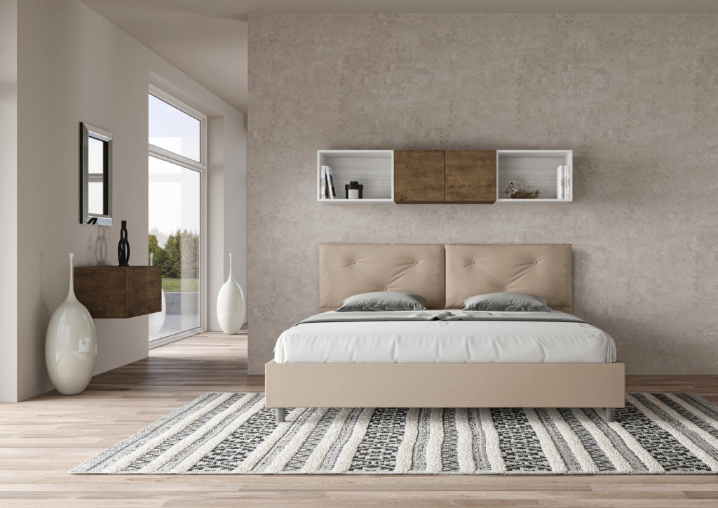 BS COM Letto matrimoniale king size con rete imbottito 200x210 similpelle tortora
