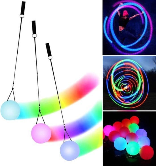 Poi a tre pezzi palloni glow con colori arcobaleno e effetto stroboscopico palloni per jongliare con led migliorati per principianti e professionisti con doppie cerniere regolabili