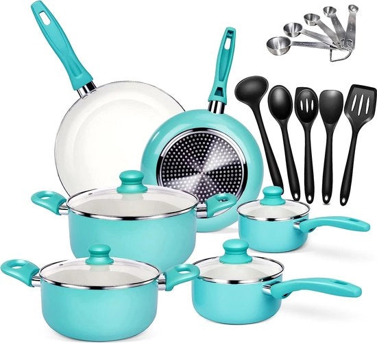 Set di pentole antiaderenti 20 pezzi con coperchi Pentole e padelle in alluminio Incluso padella di cottura padella di acciaio pentola di conservazione accessori da cucina