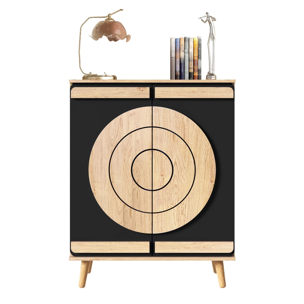 Mobile scarpiera con 2 Ante e ripiani interni; per ingresso; in MDF; 76 × 37 × 98.5 cm; Nero