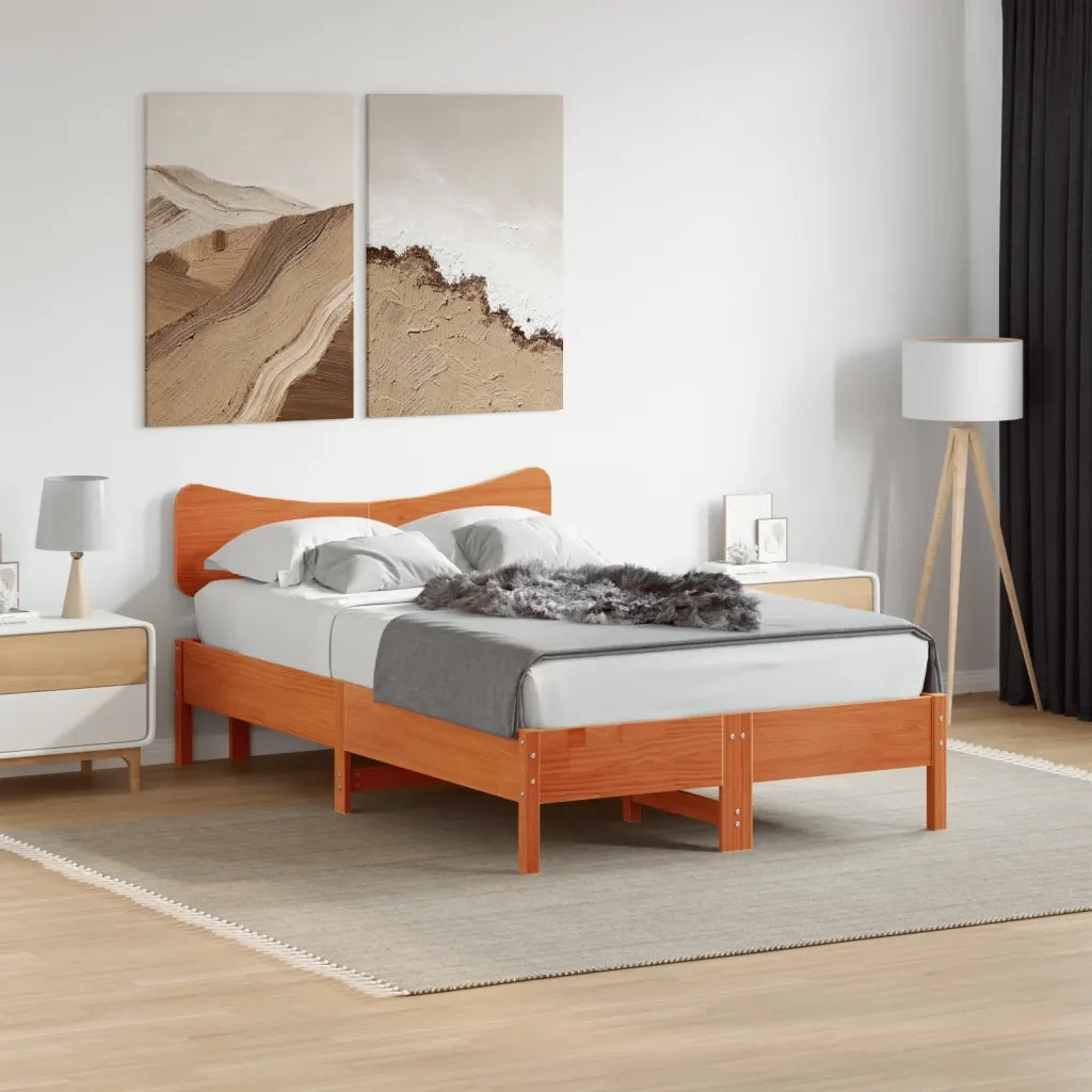 Testiera-Testata-Testiera Decorativa Marrone Cera 135 cm in Legno Massello di Pino 600388