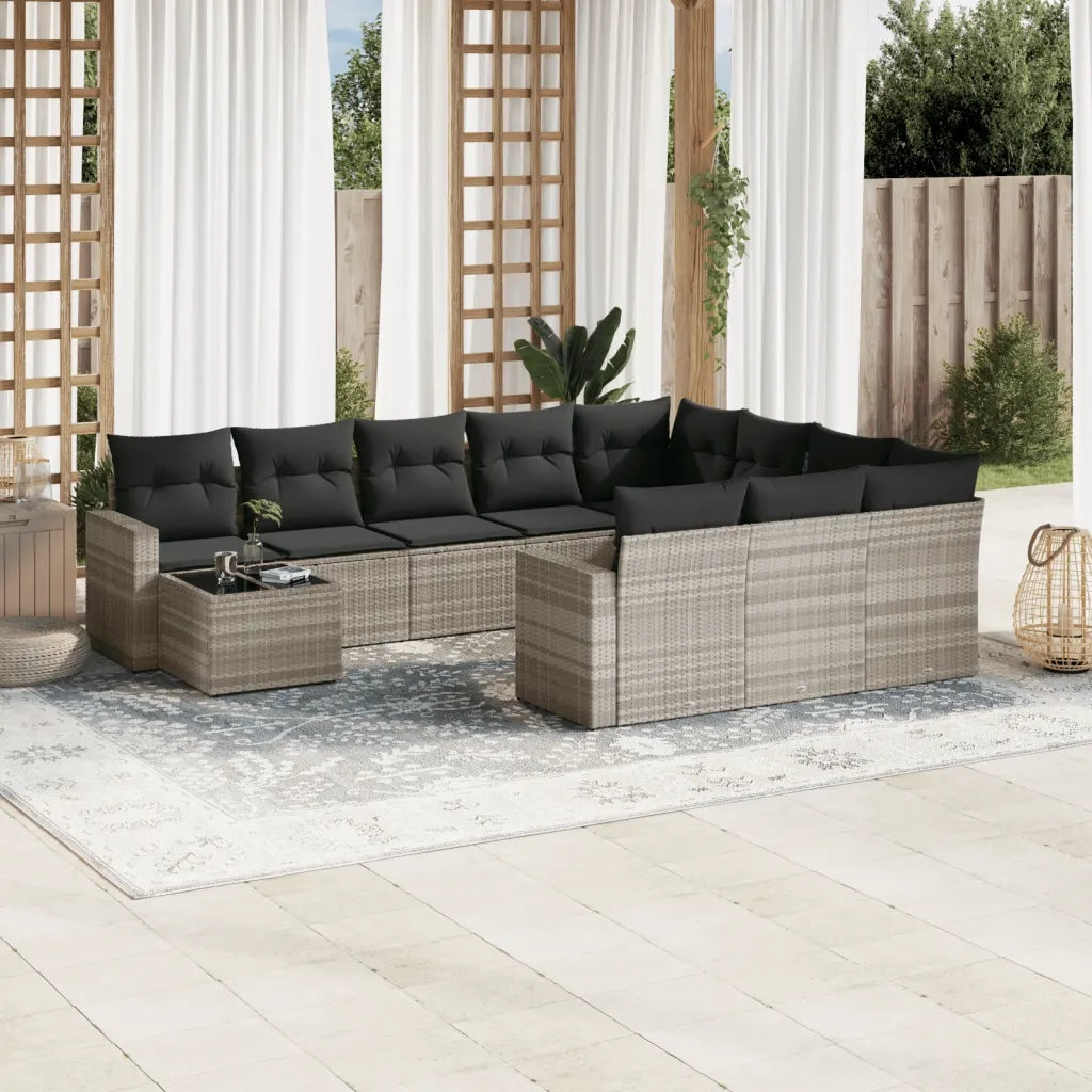 Set Divani da Giardino 11 pz con Cuscini in Polyrattan Grigio