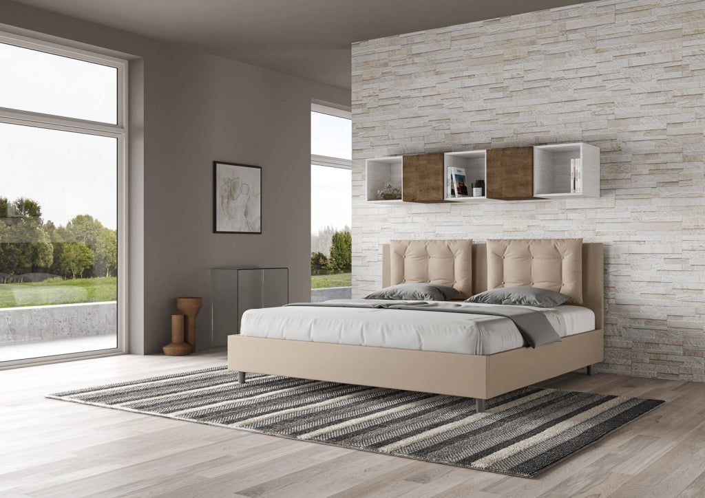 BS COM Letto contenitore imbottito 180x200 similpelle tortora