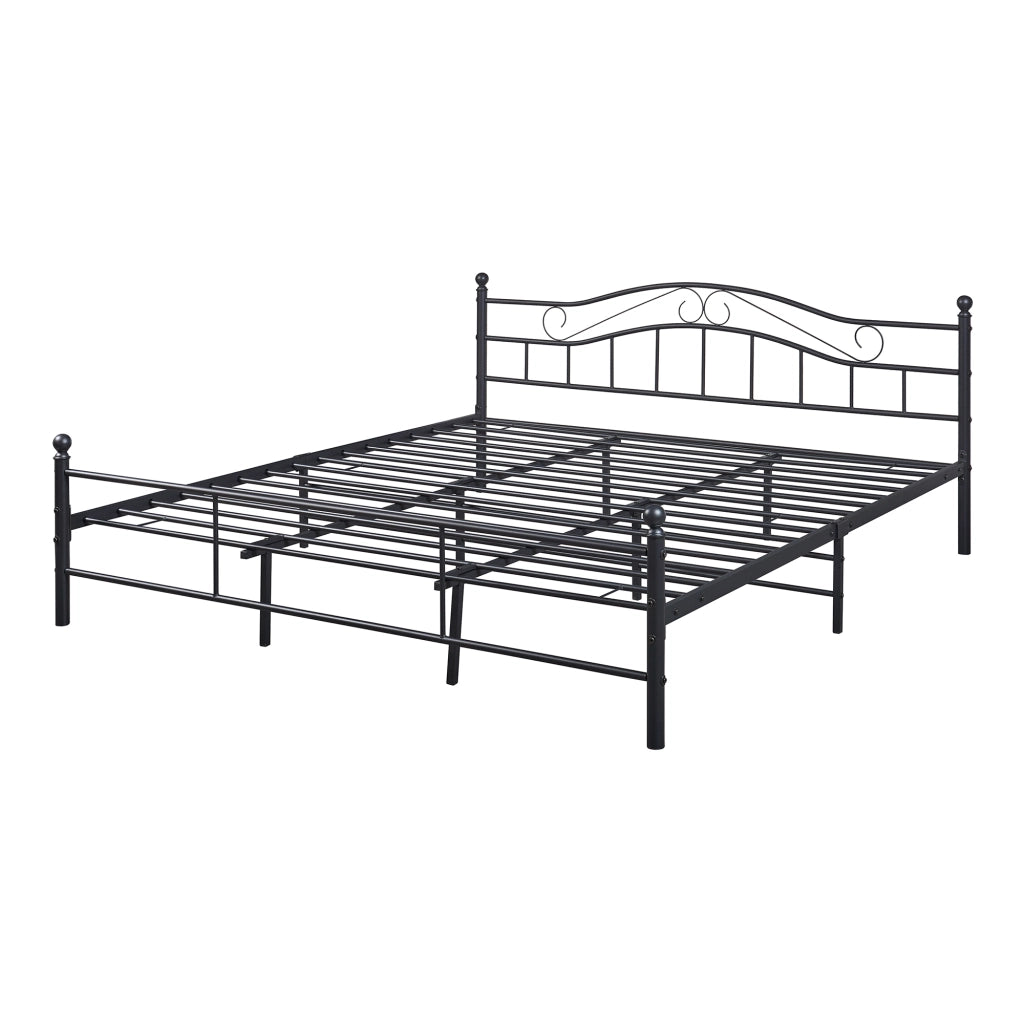 Letto Doppio Florenz in Acciaio con Testiera Alta Decorativa 180 x 200 cm Nero [en.casa]