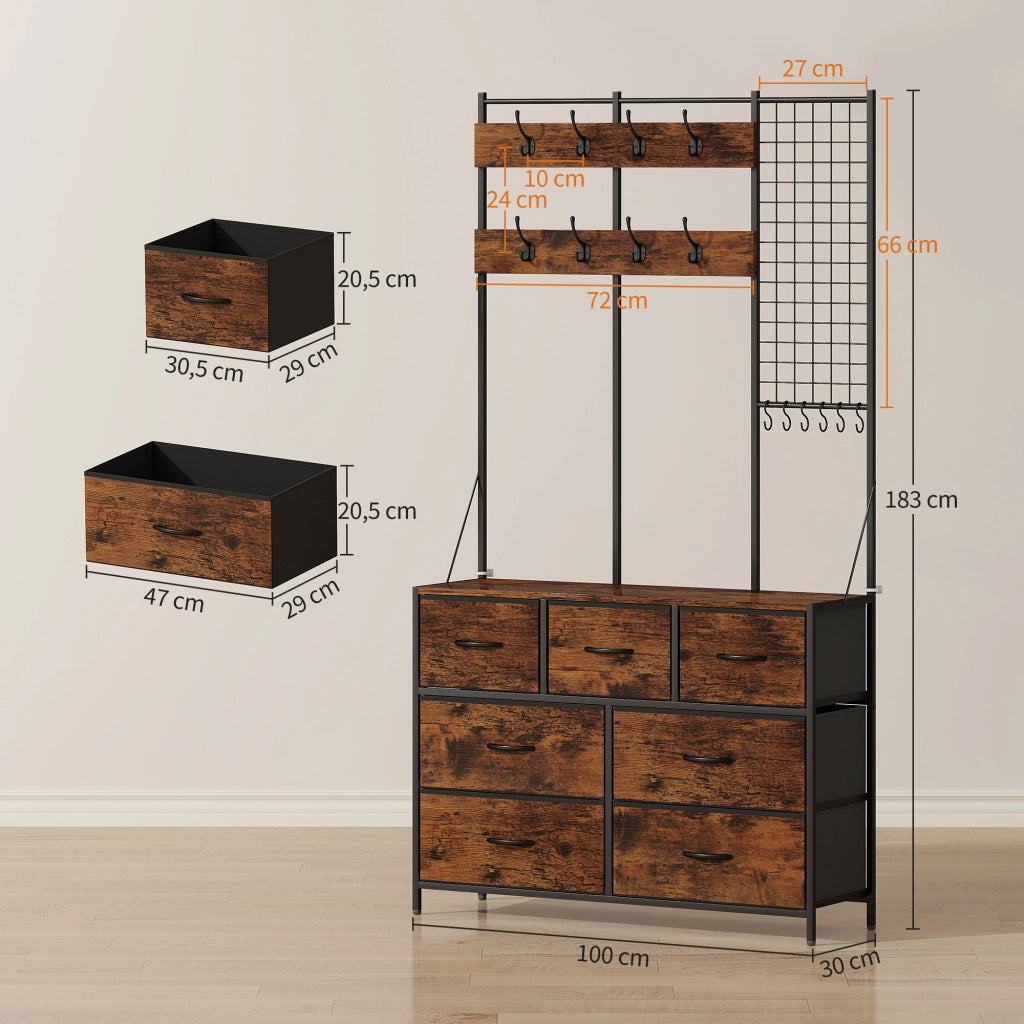 Armadio d'ingresso con portabiti e cassetti ¨C Minimal ¨C marrone 100x30x183 cm