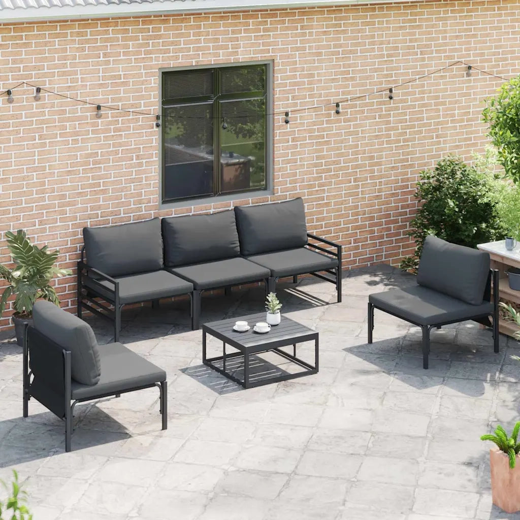Set Divano da Giardino con cuscino 6 pcs Nero Acciaio 3378975