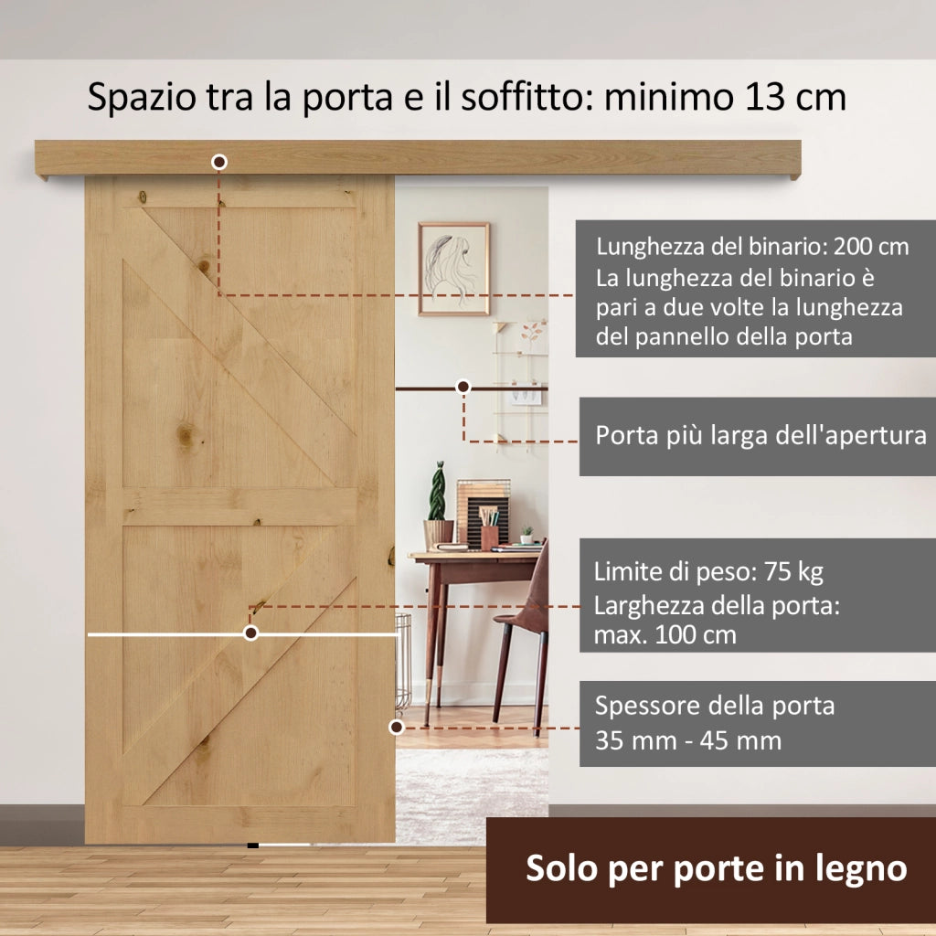 Binario Porte Scorrevoli in Legno ¨C Minimal ¨C 200 cm