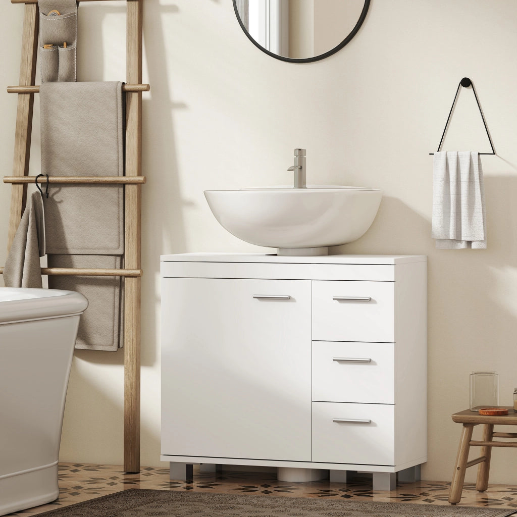 Mobiletto Sottolavabo con 3 Cassetti e Anta ¨C zephmum ¨C Bianco 70x30x64 cm