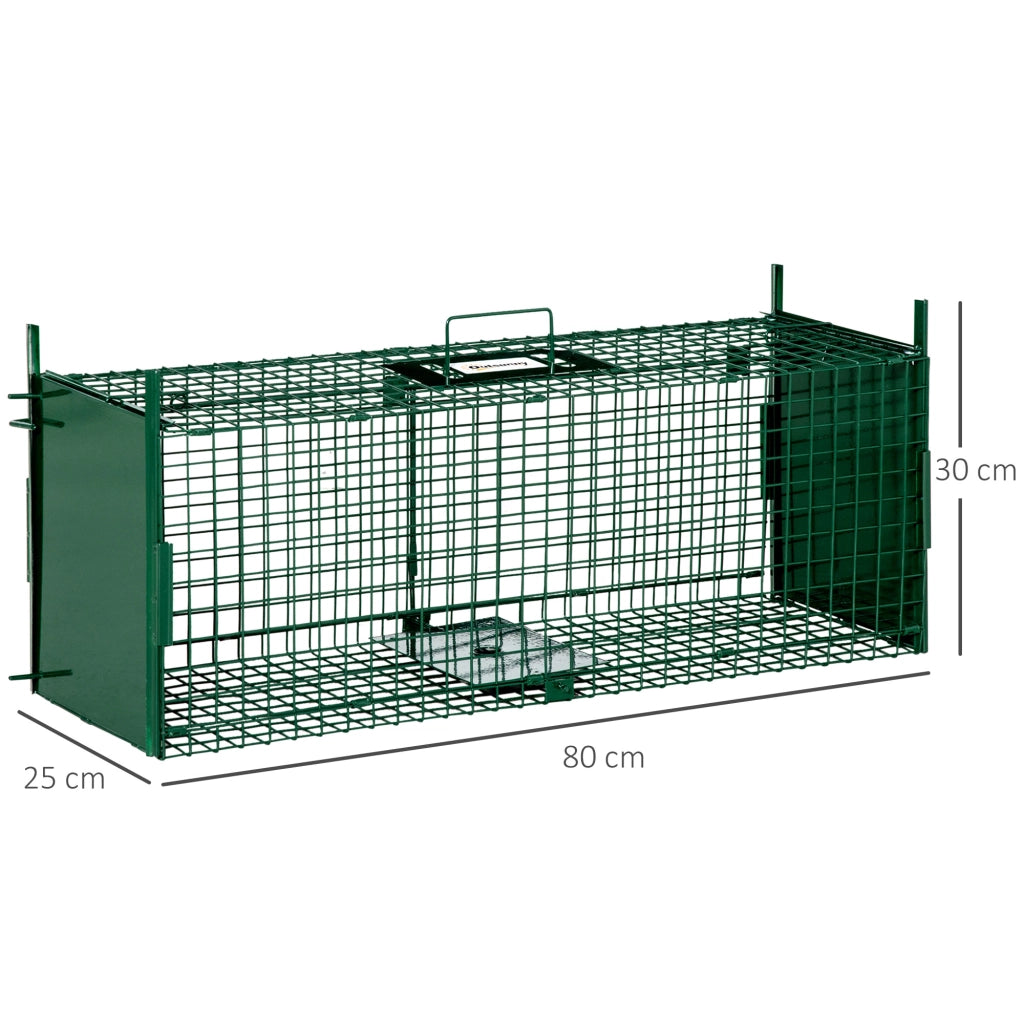 Gabbia per Animali Vivi con 2 Porte ¨C zephmum ¨C Verde Scuro Metallo 80x25x30 cm