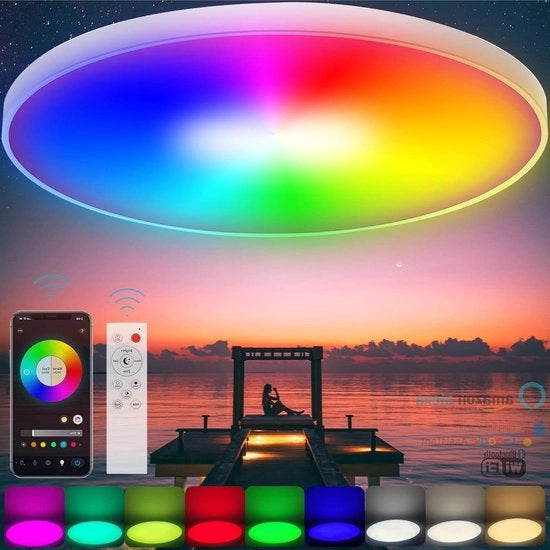 Lampada da soffitto intelligente con cambiamento di colore RGB - 48W regolabile - telecomando e applicazione - compatibile con Alexa/Google Home - IP44 - 37cm di diametro