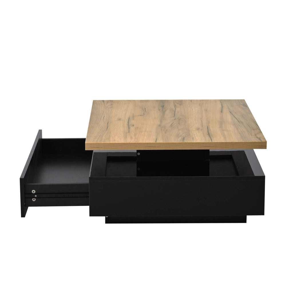 Tavolino da caffè con piano girevole e vano contenitore per soggiorno in truciolare noce 70x70x36 cm