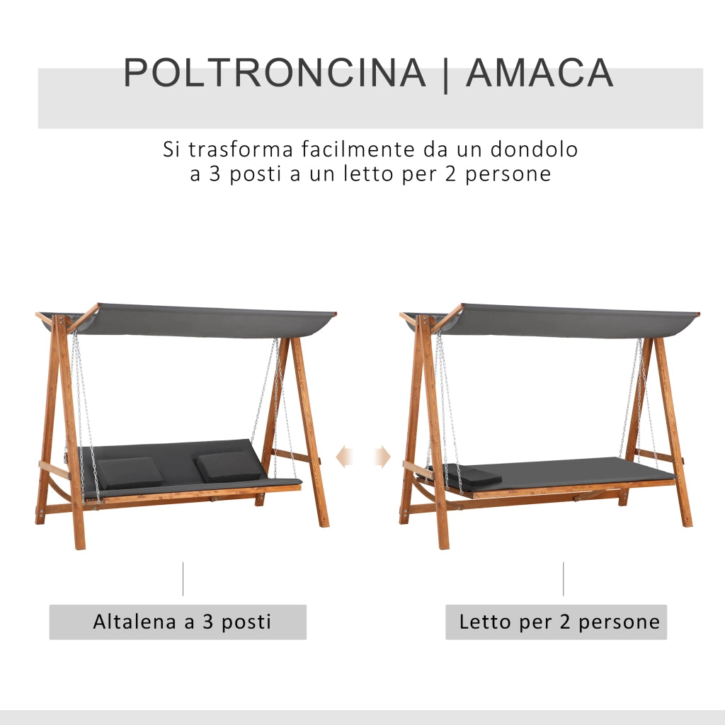 Dondolo da Giardino 3 Posti Convertibile in Letto ¨C Xylo ¨C 225.5x113x180cm