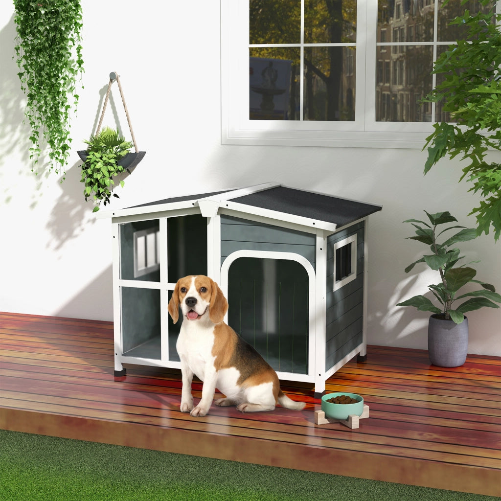 Cuccia per cani ¨C Xylo ¨C legno grigio 101x66.5x70.5 cm con tetto apribile