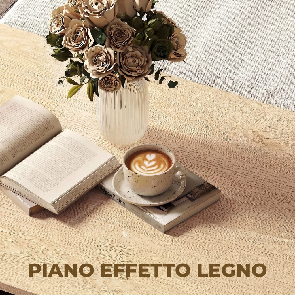 Tavolino da Salotto Bicolore con Mensola Asimmetrica ¨C zephmum ¨C Legno Naturale e Bianco 95x55x50 cm
