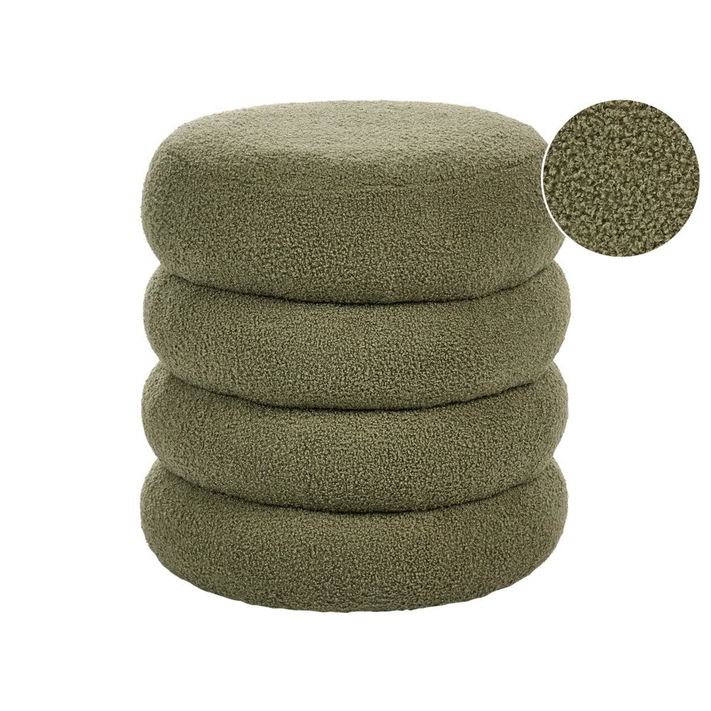 Poggiapiedi Verde Boucle Pouf rotondo Tappezzeria Glam Ottomane Mobili Soggiorno