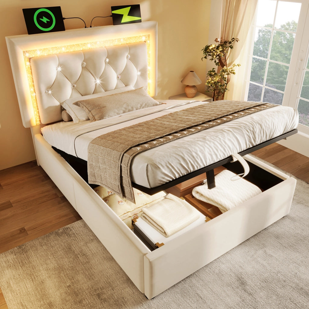 letto imbottito velluto beige 90x200 cm