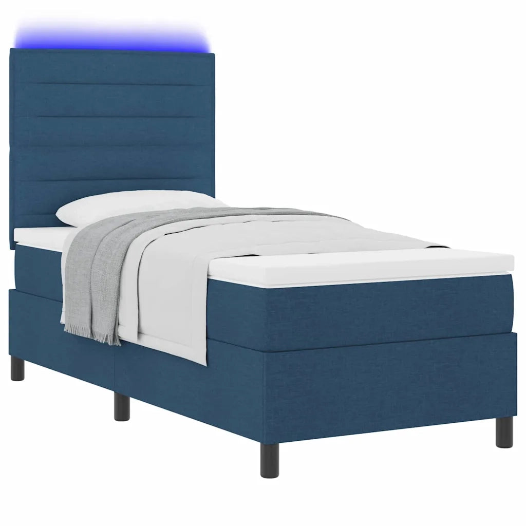 Letto a molle con materasso con led Blu 90 x 190 cm Tessuto