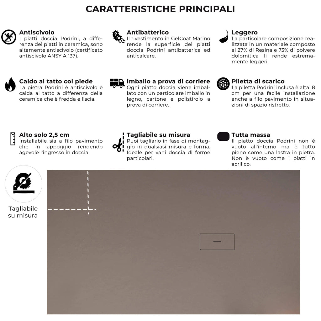 Piatto Doccia in Pietra 90x200 cm Bonussi Manila Sabbia
