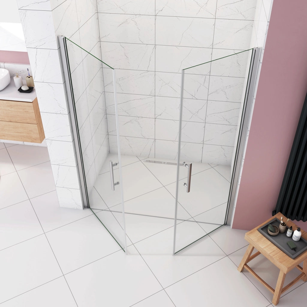 Box Doccia per Nicchia 195 cm Doppia Porta Battente Saloon Vetro Temperato 6 mm Anticalcare Larga 145 cm (70+80: 1418-1458 mm)