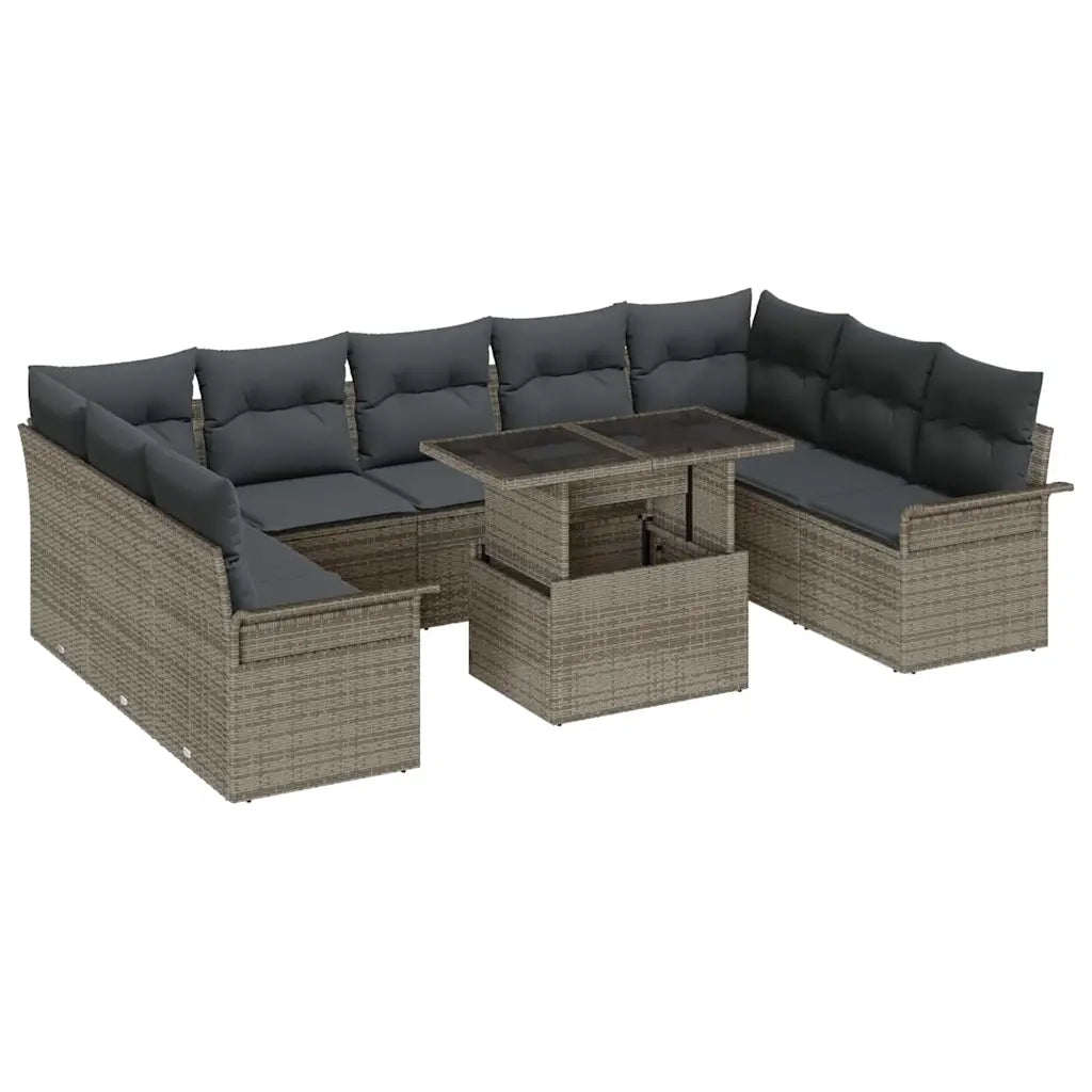 Set Divano da Giardino 10 pcs Grigio Rattan in Polipropilene