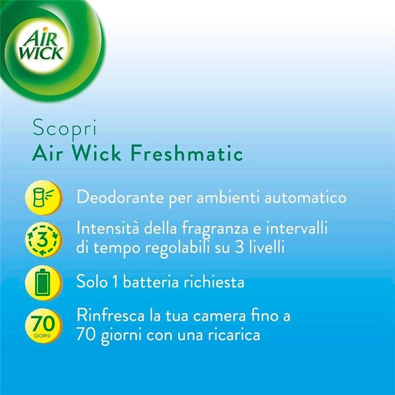AIR WICK SET DA 6 PZ FRESHMATIC RICARICA SPRAY AUTOMATICO POTERE NEUTRALIZZA ODORI INFUSO CON OLI ESSENZIALI NATURALI FRAGRANZA VANIGLIA E THÈ BIANCO 250 ML