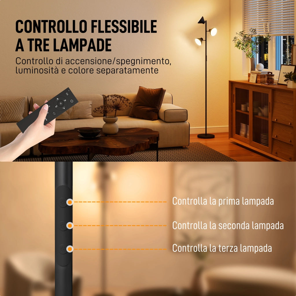 Lampada da Terra a 3 Bracci Regolabili ¨C Minimal ¨C Nero, Acciaio, Plastica, ?25x170 cm