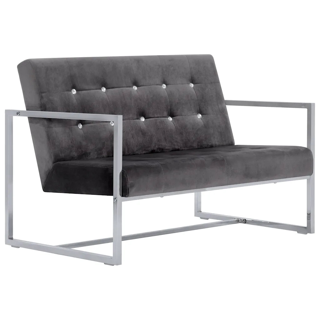 Divano | Divano da soggiorno | Sofa a 2 Posti con Braccioli Grigio Scuro Cromo e Velluto