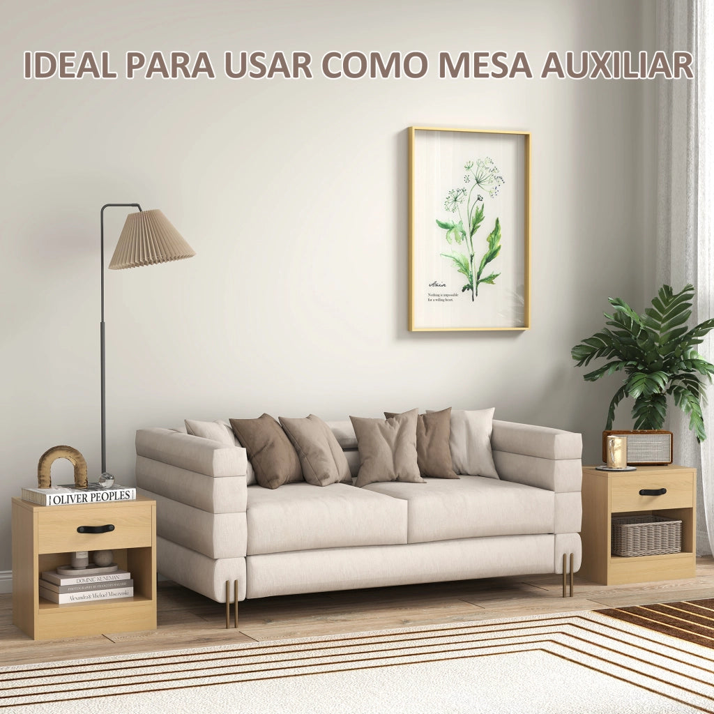 Tavolino da Salotto con Cassetto e Ripiano Aperto ¨C Zephmum ¨C Naturale 39x28x41 cm