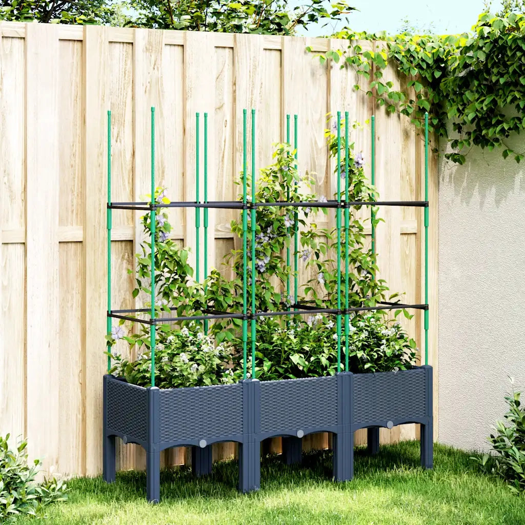 Fioriera | Cassetta per fiori | Vaso Giardino con Traliccio Grigio Blu 120x40x142,5 cm PP
