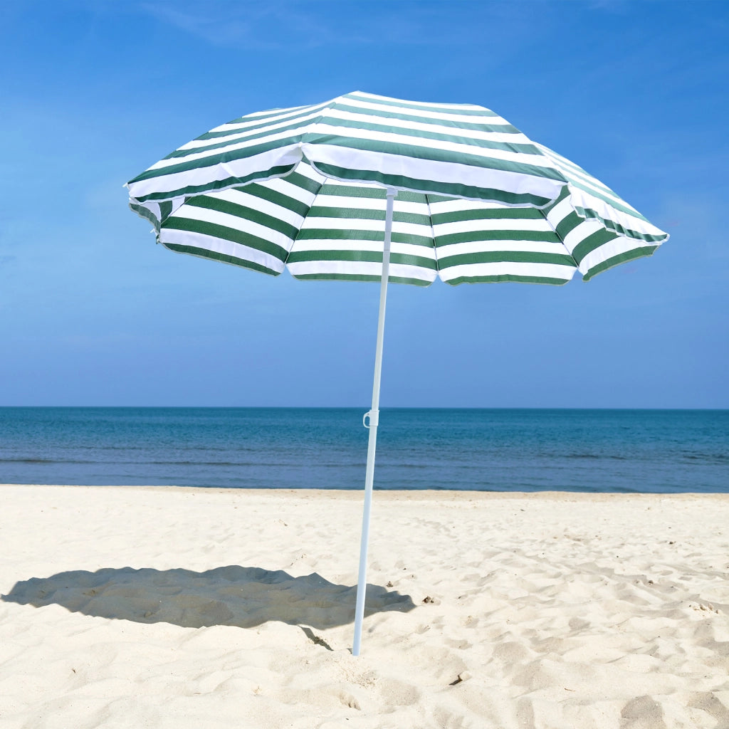 Ombrellone da Spiaggia ¨C Xylo ¨C ?180 cm Verde e Bianco con Palo in Metallo Inclinabile