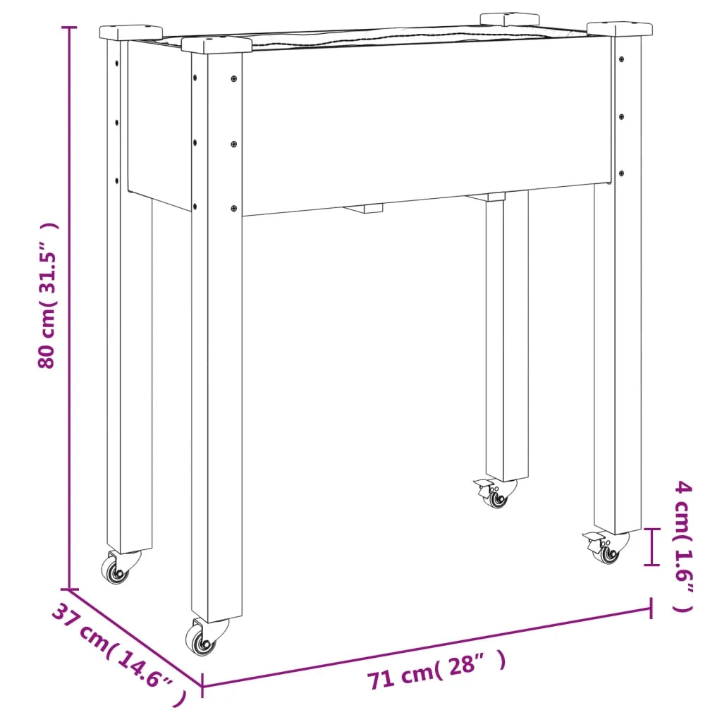 Fioriera | Cassetta per fiori | Vaso con Ruote e Fodera 71x37x80 cm Legno Massello di Abete