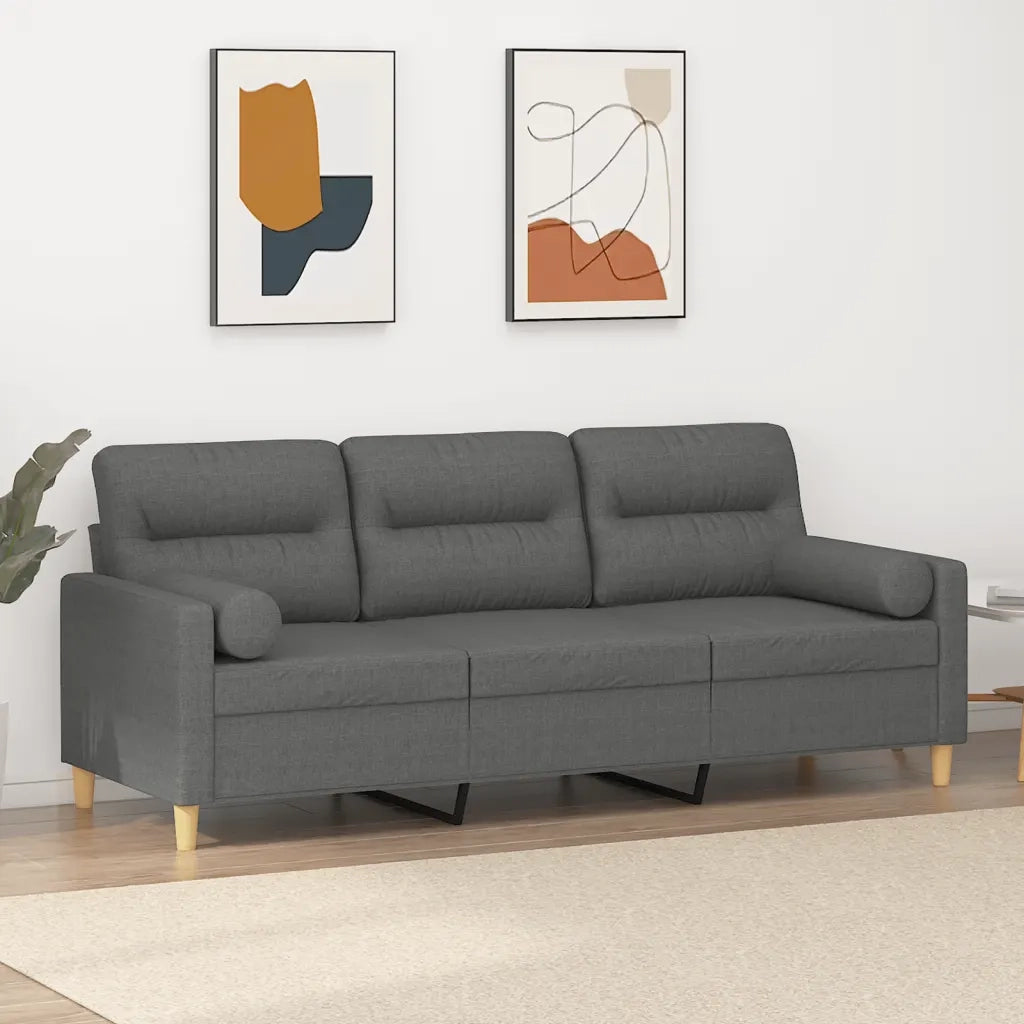 Divano | Divano da soggiorno | Sofa a 3 Posti con Cuscini Grigio Scuro 180 cm in Tessuto