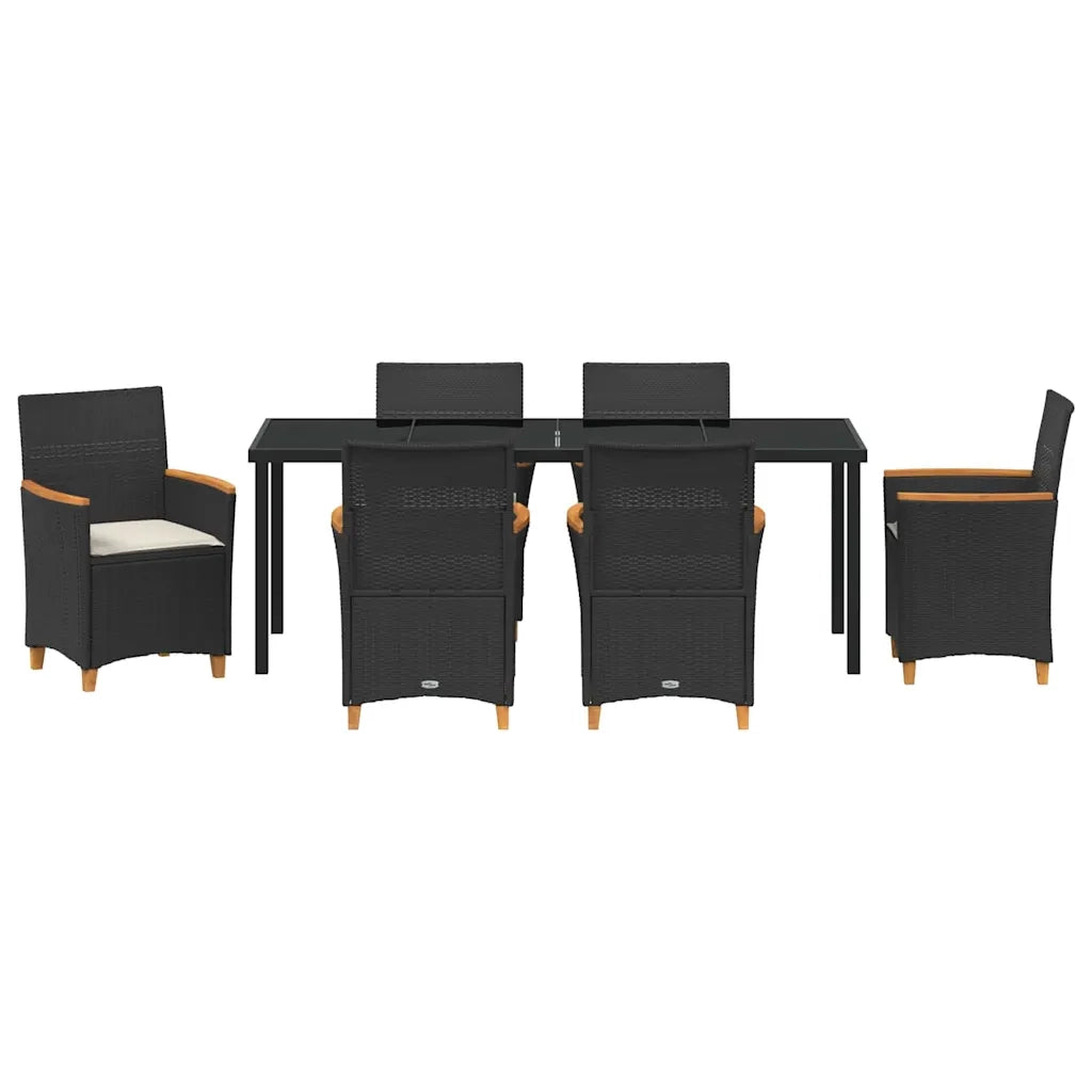 Set da Pranzo per Giardino 7 pcs Nero polyrattan 3381091