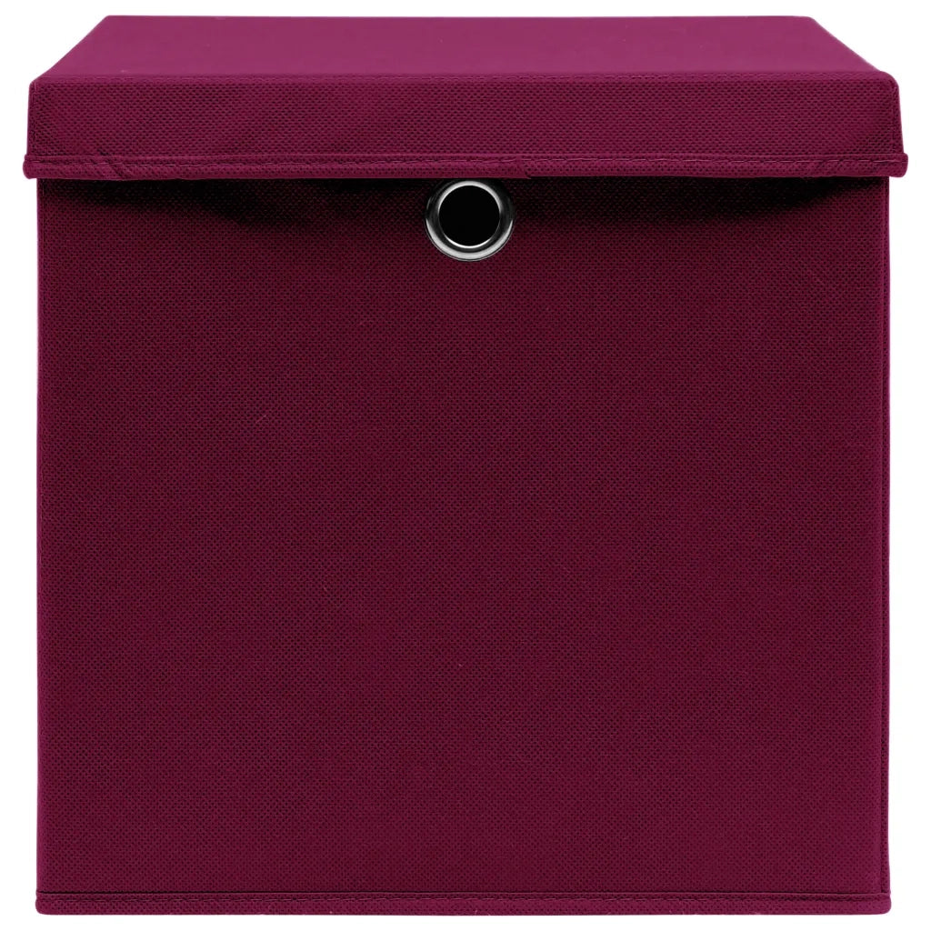 Scatole con Coperchi 4pz Rosso Scuro 32x32x32 cm Tessuto 288342
