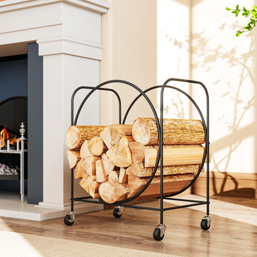 Portale legna con ruote ¨C Xylo ¨C metallo nero 51x30x60 cm per camino interno esterno