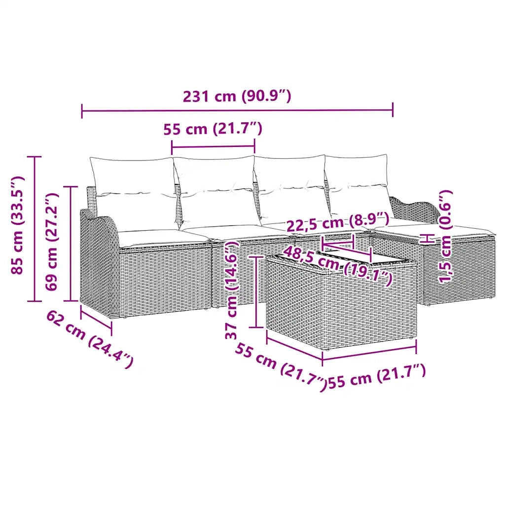 Set Divano da Giardino Marrone polyrattan 3345668