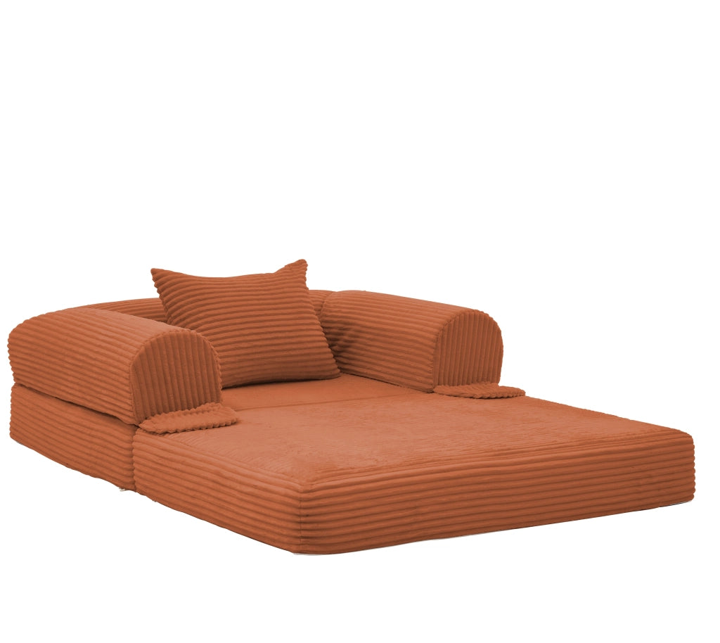 Poltrona letto singola convertibile 2 in 1 con cuscino e design salvaspazio in tessuto a coste arancione