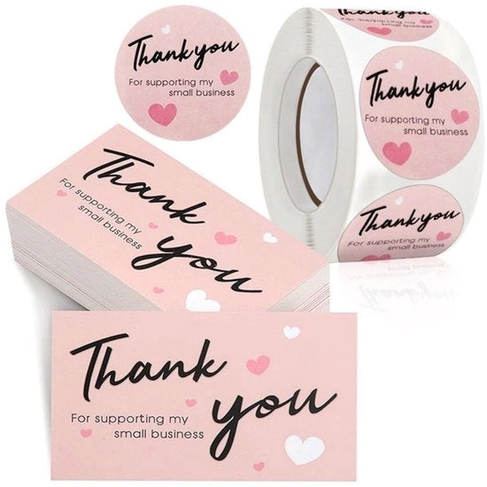 Cartoline di ringraziamento 50 pezzi - Cartoncini di ringraziamento Blanco - Etichette di ringraziamento 500 pezzi - Adesivi autoadesivi - Materiale: carta - Dimensioni 9 x 5,4 cm - Cartoline di ringraziamento