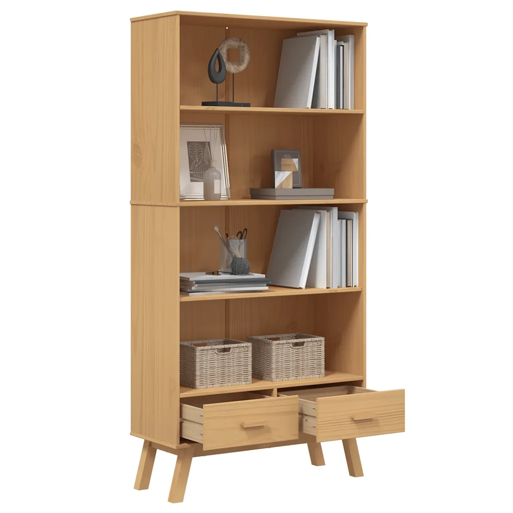 Libreria 4 Ripiani-Scaffale per Libri-Mobile di Stoccaggio OLDEN Marrone in Legno Massello di Pino