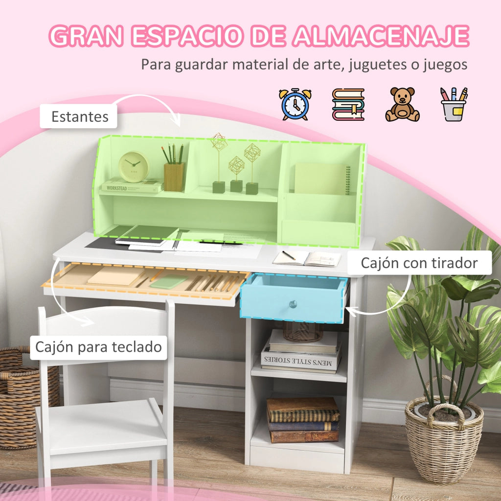 Scrivania per Bambini con Cassetto e Sedia ¨C zephmum ¨C Bianco 90x45x90 cm