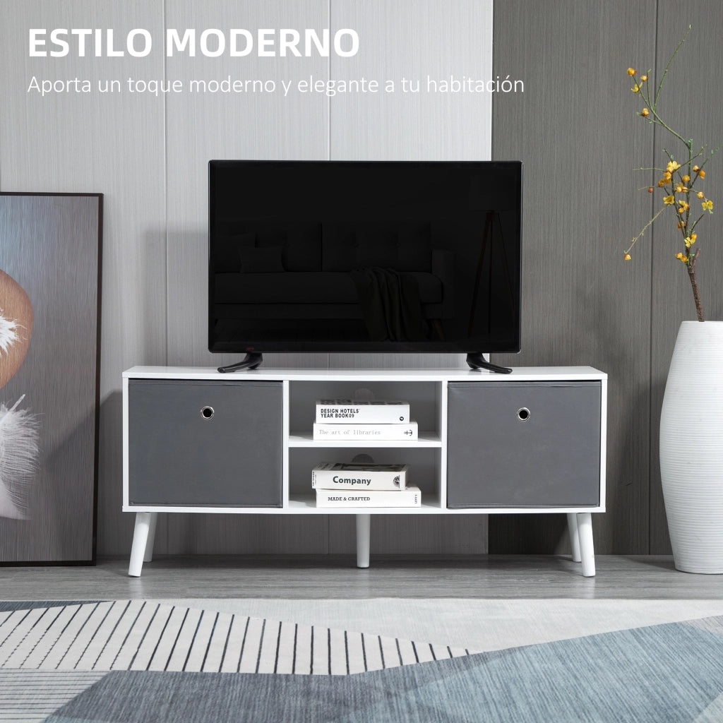 Mobile TV per televisori fino a 50' con 2 cassetti e ripiani aperti ¨C Zephmum ¨C 110x29x46,5 cm Bianco Grigio