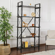 Libreria Suriel, Scaffale da ufficio, Mobile portalibri, Biblioteca, 90x34 h180 cm, Nero