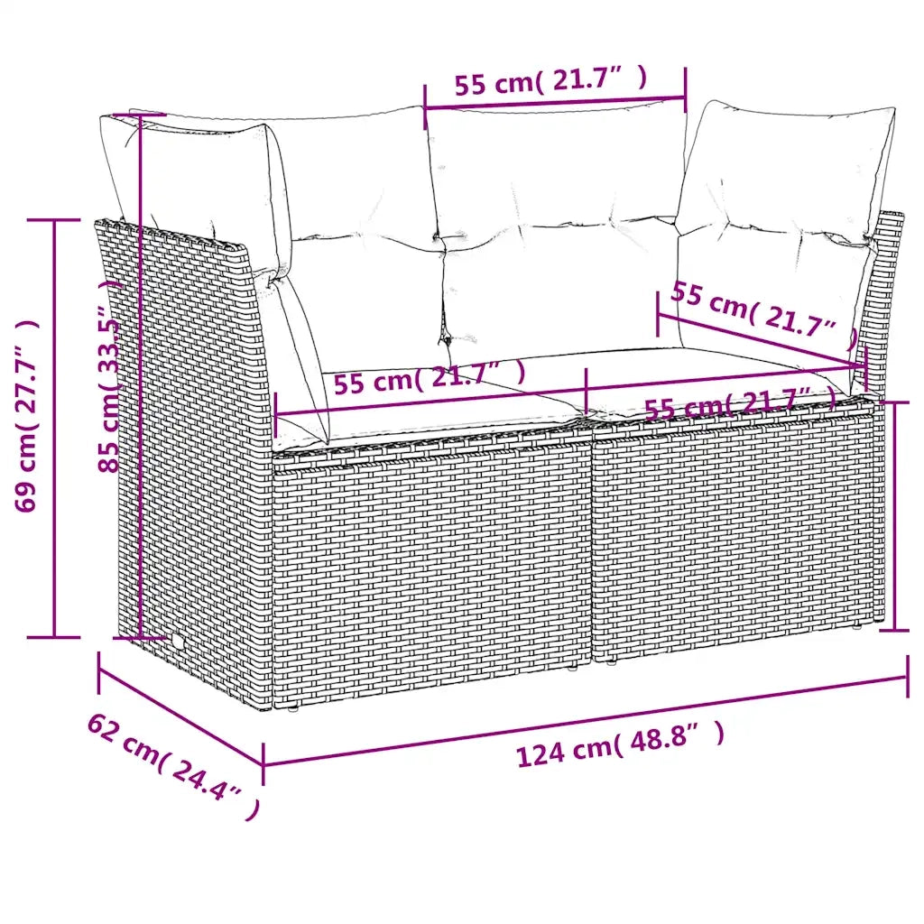 Divano da giardino con cuscini 2 Posti-Sofa da Giardino-Divano da esterno nero in polyrattan 837784