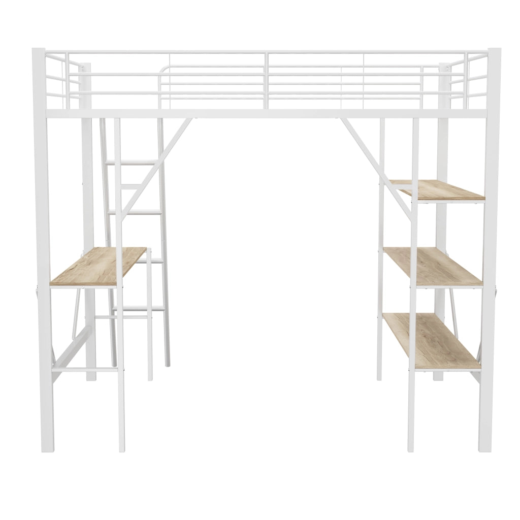 LETTO a soppalco con scrivania e 3 ripiani 90x200 cm bianco MDF e metallo