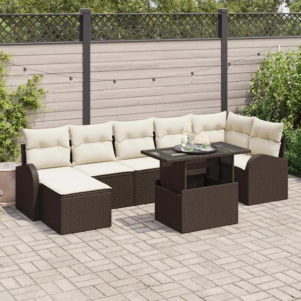 Set Divano da Giardino con cuscino 8 pcs Marrone Poly Rattan 3357421