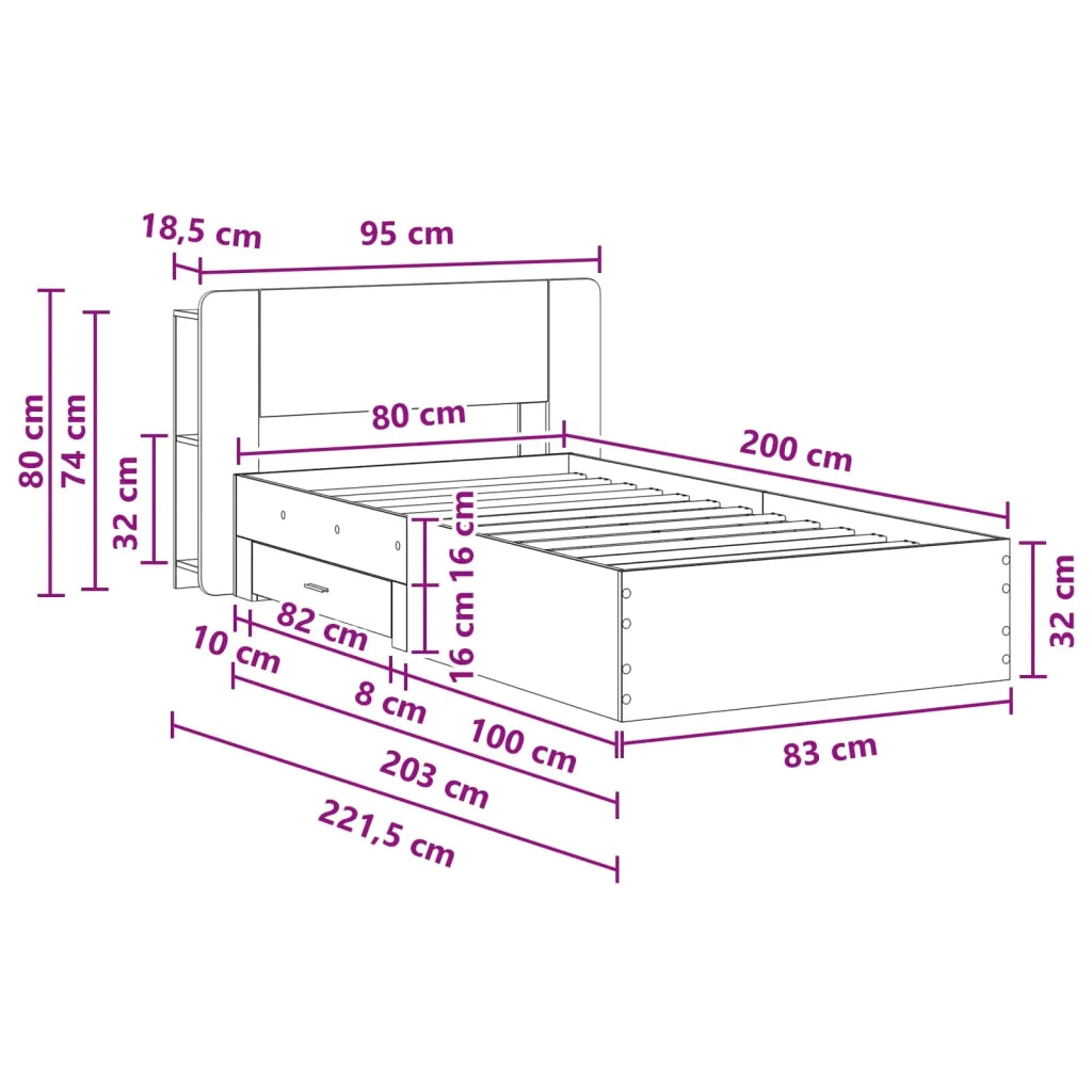 Telaio del letto con storage Sonoma grigio 80 x 200 cm 3433704