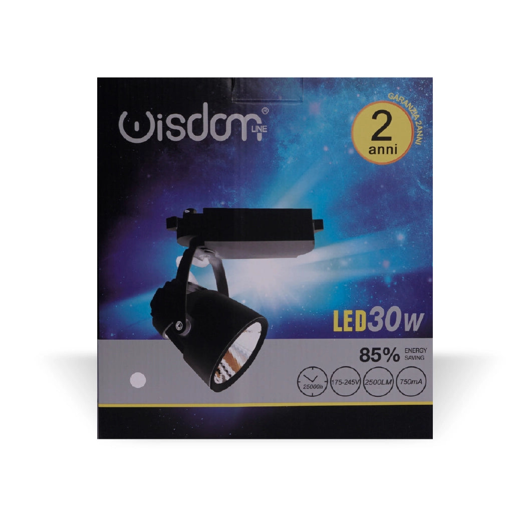 Faretto led a binario 30w bifase nero 4000k