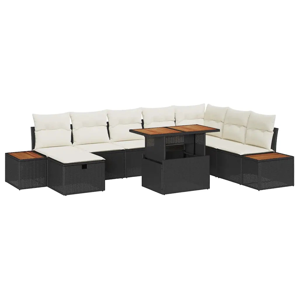 Set Divano da Giardino con cuscino 9 pcs Nero polyrattan